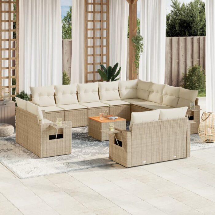 Salon de jardin avec coussins 13 pcs beige résine tressée – Image 1