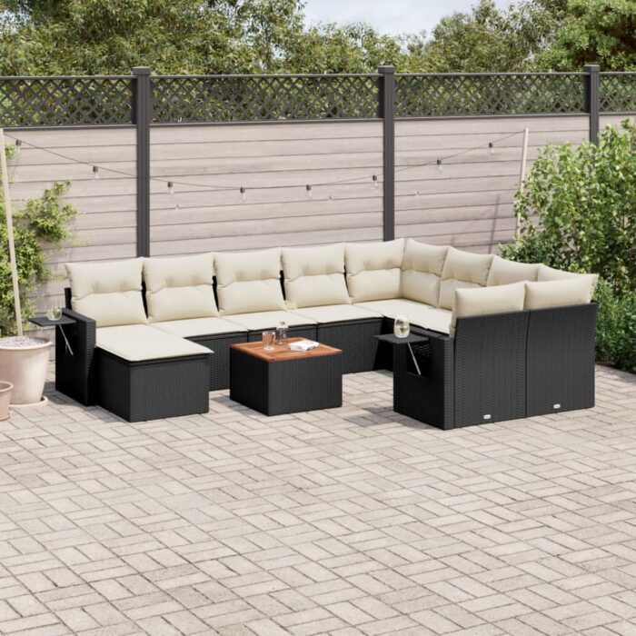 Salon de jardin 11 pcs avec coussins noir résine tressée – Image 1