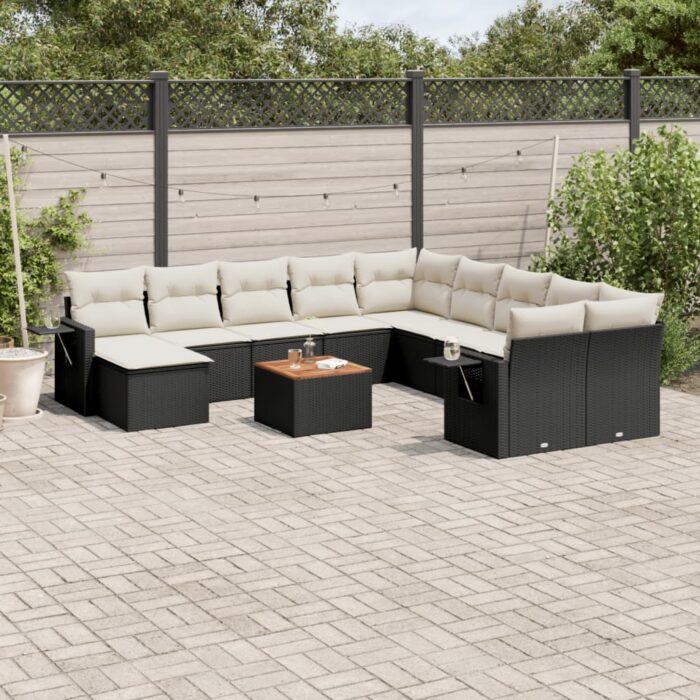 Salon de jardin 12 pcs avec coussins noir résine tressée – Image 1