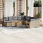 Salon de jardin avec coussins 12 pcs beige résine tressée
