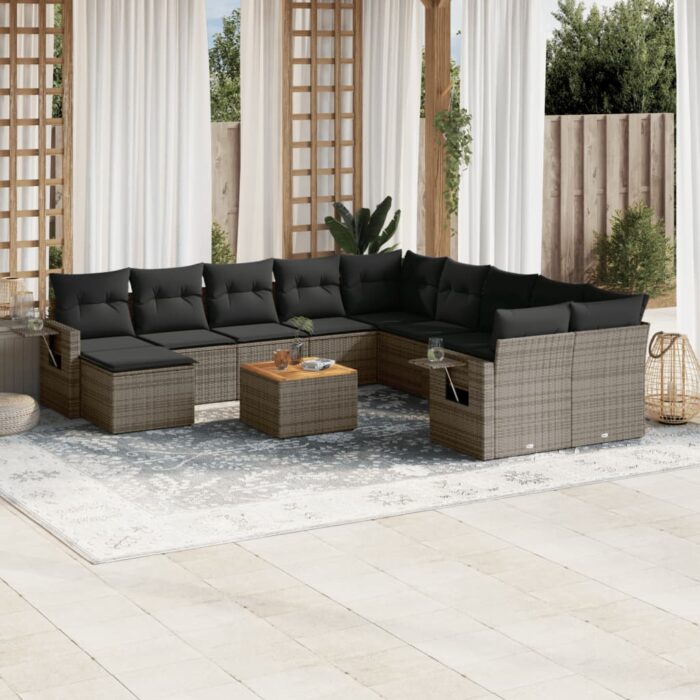 Salon de jardin avec coussins 12 pcs gris résine tressée – Image 1