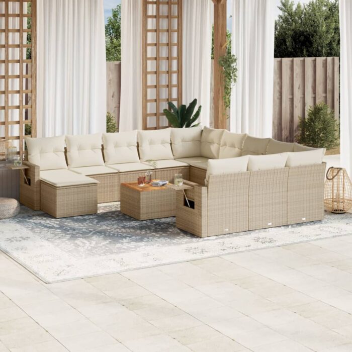 Salon de jardin avec coussins 13 pcs beige résine tressée – Image 1