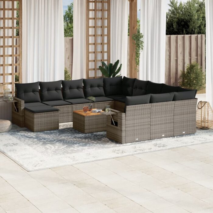 VXL8721012867338_m_en_hd_1.jpg Salon de jardin avec coussins 13 pcs gris résine tressée – Image 1