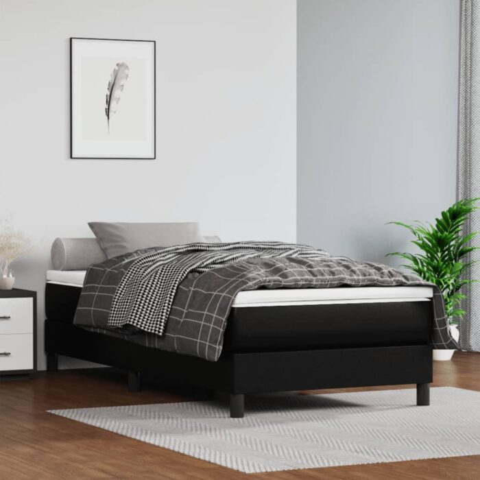 Matelas de lit à ressorts ensachés noir 120x190x20cm Similicuir – Image 1