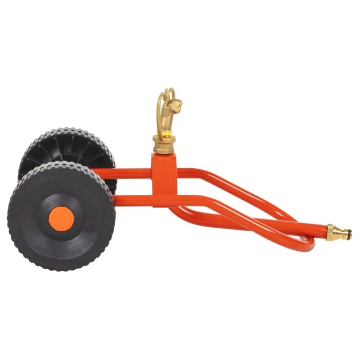 Traîneau d’arrosage sur roues avec tête rotative en acier rouge – Image 2