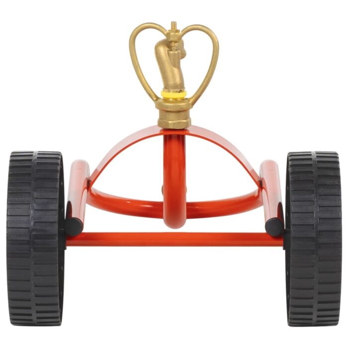 Traîneau d’arrosage sur roues avec tête rotative en acier rouge – Image 3