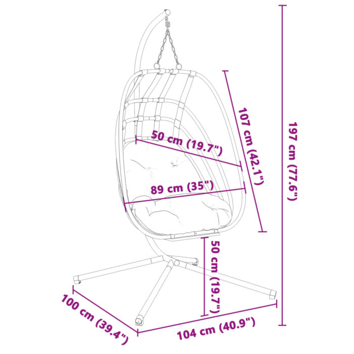 Chaise suspendue en forme d'œuf avec support anthracite acier – Image 6