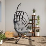 Chaise suspendue en forme d'œuf avec support anthracite acier