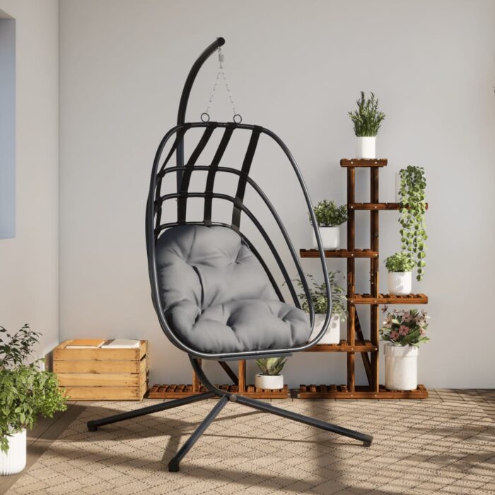 Chaise suspendue en forme d'œuf avec support anthracite acier – Image 1
