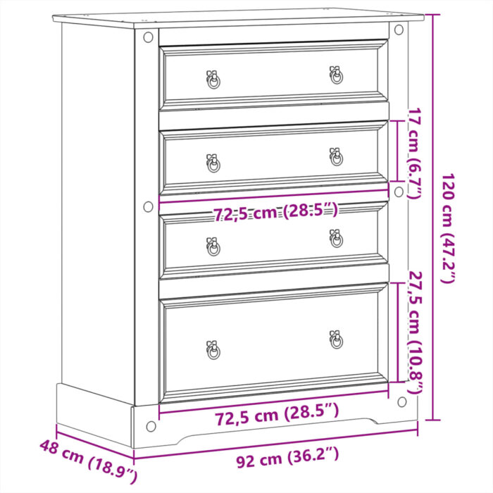 Commode Corona 92x48x120 cm bois massif de pin – Image 7