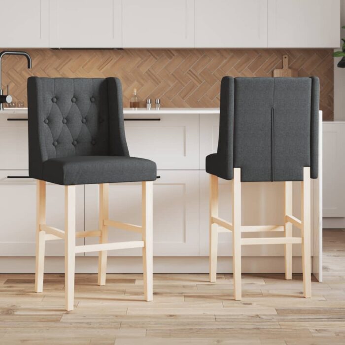 Chaises de bar lot de 2 bois massif d'hévéa et tissu – Image 1