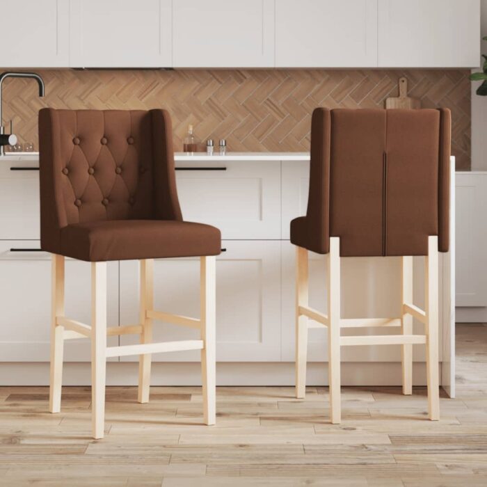 Chaises de bar lot de 2 bois massif d'hévéa et tissu – Image 1