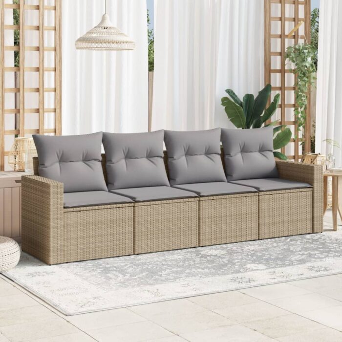 Salon de jardin avec coussins 4 pcs beige résine tressée – Image 1