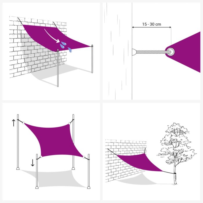 Voile d'ombrage 160 g/m² triangulaire gris clair 4x4x5,8 m PEHD – Image 2