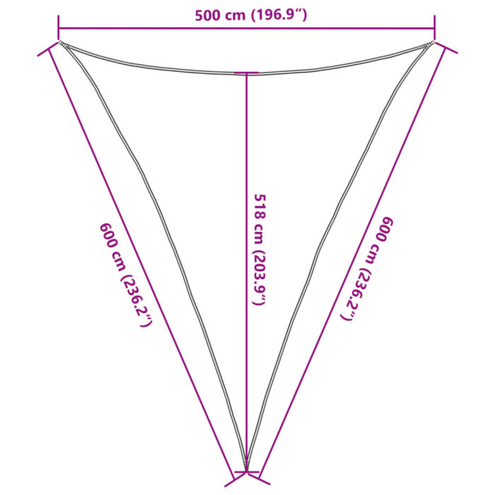 Voile d'ombrage 160 g/m² triangulaire gris clair 5x6x6 m PEHD – Image 8