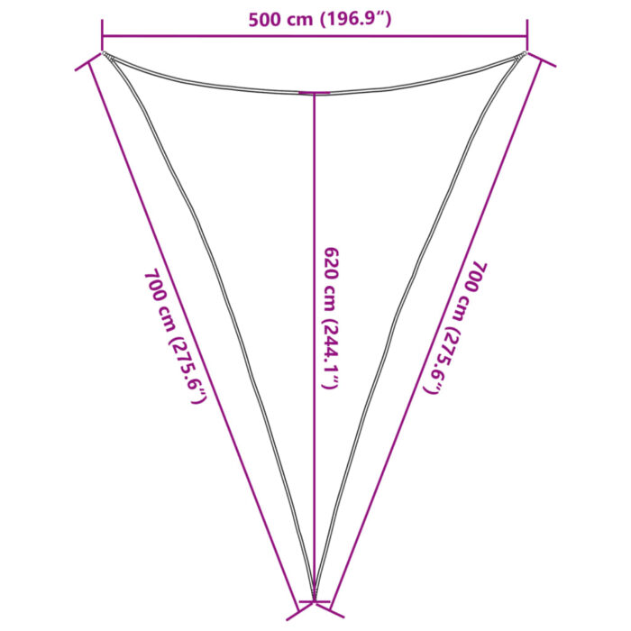Voile d'ombrage 160 g/m² triangulaire gris clair 5x7x7 m PEHD – Image 8