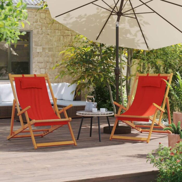 Chaises de plage pliables lot de 2 rouge tissu – Image 1