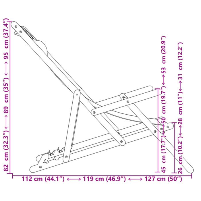 Chaises de plage pliantes lot de 2 tissu et bois massif – Image 11