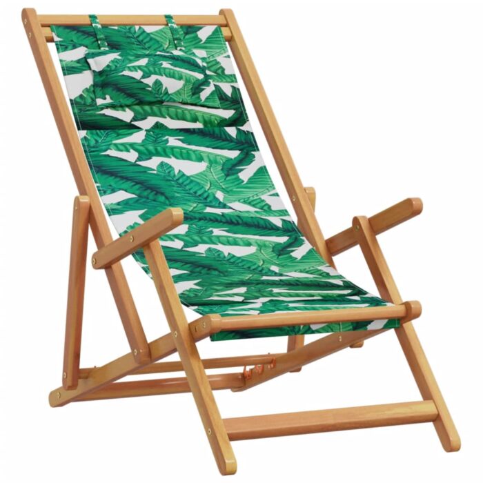 Chaises de plage pliantes lot de 2 tissu et bois massif – Image 2