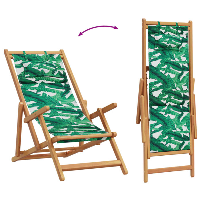 Chaises de plage pliantes lot de 2 tissu et bois massif – Image 6