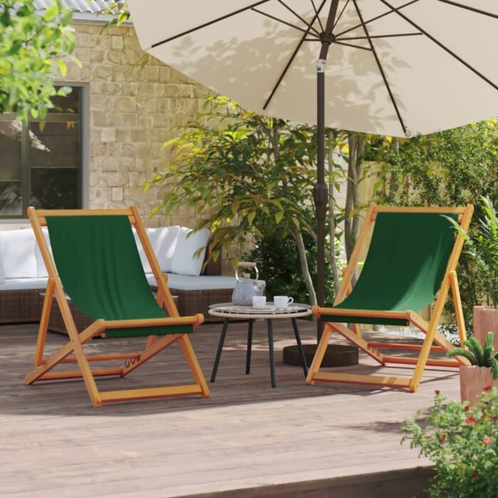 Chaises de plage pliables lot de 2 vert tissu – Image 1