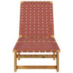 Chaises longues lot de 2 rouge bois d'acacia solide et tissu – Image 2