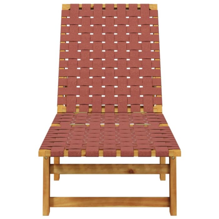 Chaises longues lot de 2 rouge bois d'acacia solide et tissu – Image 2
