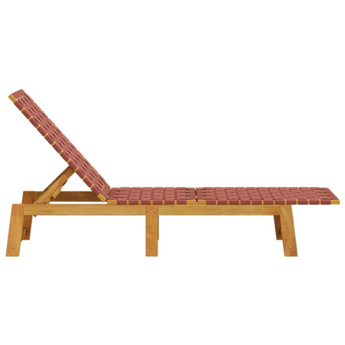 Chaises longues lot de 2 rouge bois d'acacia solide et tissu – Image 3