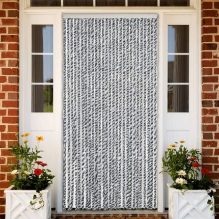 Rideau anti-mouches gris et noir et blanc 118x220 cm chenille