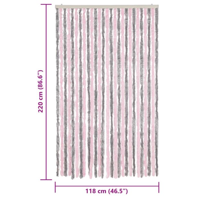 Rideau anti-mouches gris argenté et rose 118x220 cm chenille – Image 5