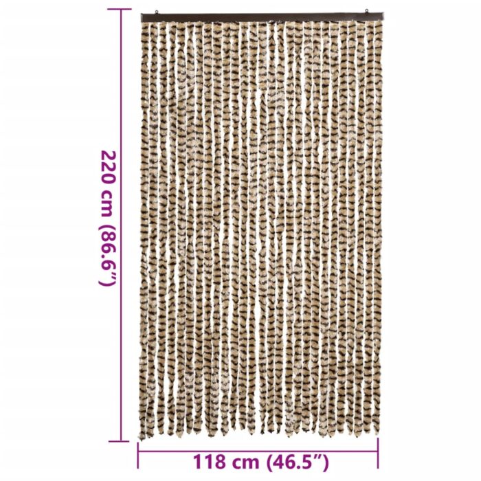 Rideau anti-mouches beige et marron 118x220 cm chenille – Image 5