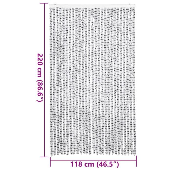 Rideau anti-mouches gris clair et gris foncé 118x220cm chenille – Image 5