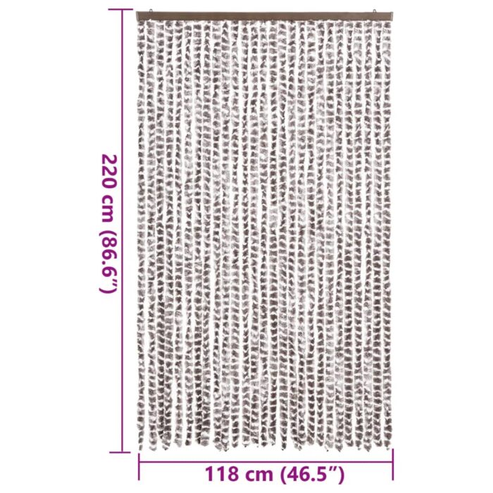 Rideau anti-mouches taupe et blanc 118x220 cm chenille – Image 5