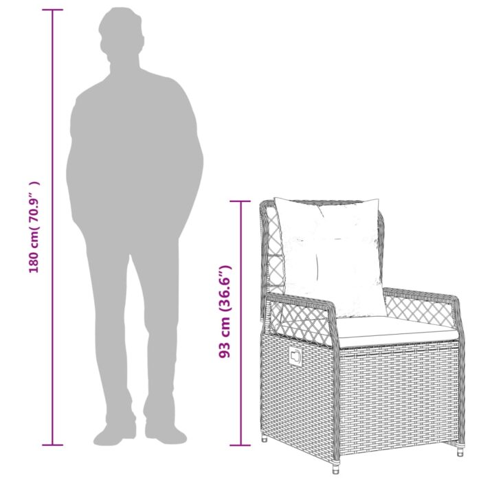 Chaises inclinables de jardin lot de 2 beige résine tressée – Image 10