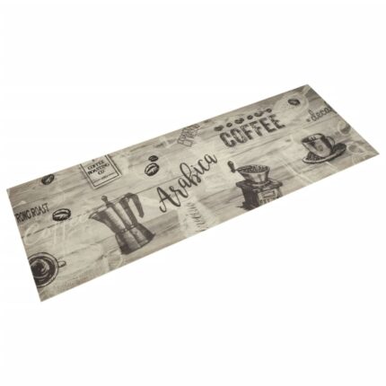Tapis de cuisine lavable imprimé café gris 60x180 cm velours