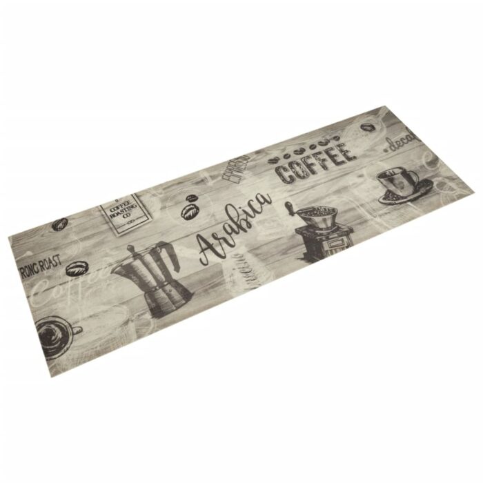 Tapis de cuisine lavable imprimé café gris 60x180 cm velours – Image 1