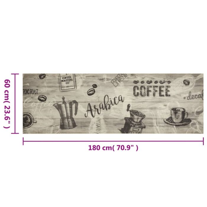Tapis de cuisine lavable imprimé café gris 60x180 cm velours – Image 4