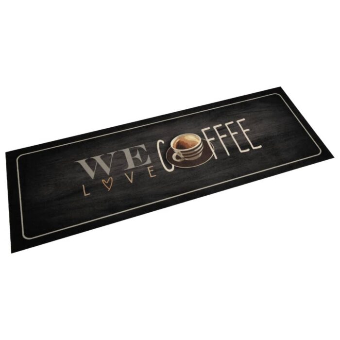 Tapis de cuisine lavable texte Coffee 60x180 cm velours – Image 1