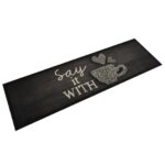 Tapis de cuisine lavable imprimé tasse noir 45x150 cm velours
