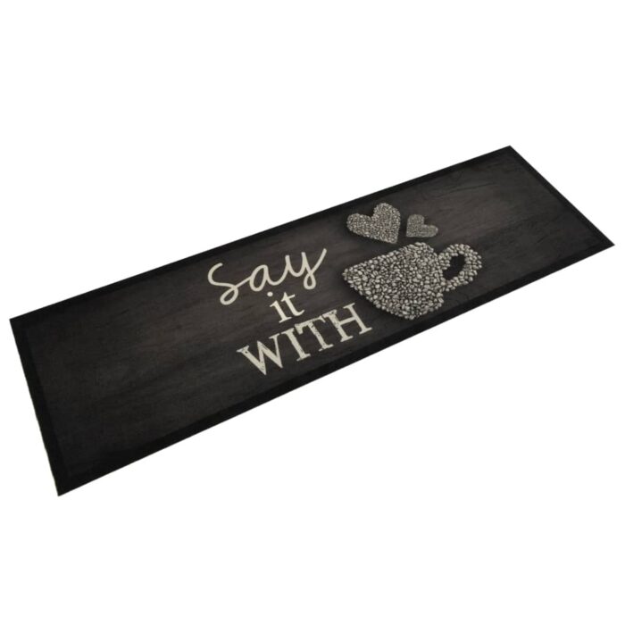 Tapis de cuisine lavable imprimé tasse noir 45x150 cm velours – Image 1