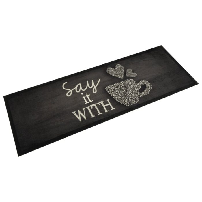 Tapis de cuisine lavable imprimé tasse noir 60x180 cm velours – Image 1