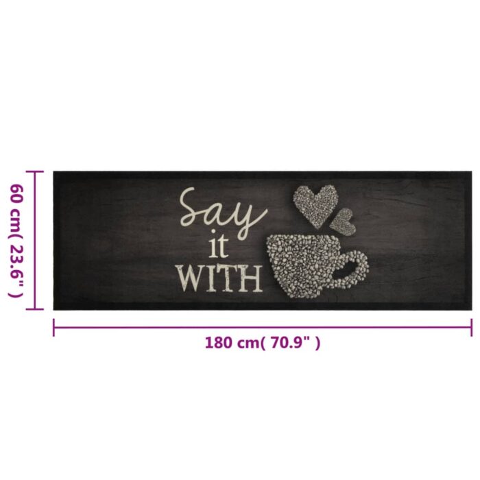 Tapis de cuisine lavable imprimé tasse noir 60x180 cm velours – Image 4