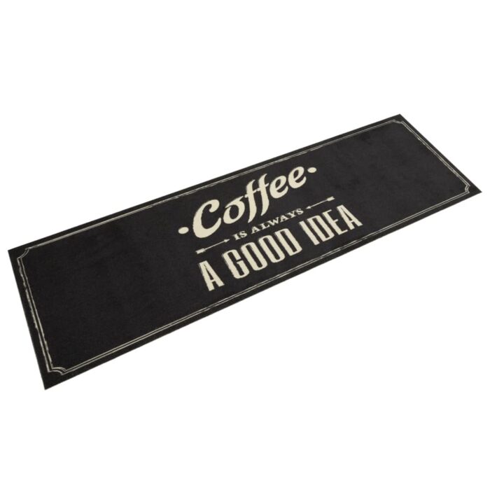 Tapis de cuisine lavable texte Coffee 45x150 cm velours – Image 1