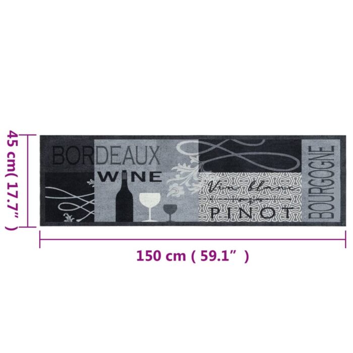 Tapis de cuisine lavable imprimé Wine gris 45x150 cm – Image 4