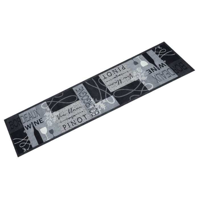 Tapis de cuisine lavable imprimé Wine gris 60x300 cm velours – Image 1