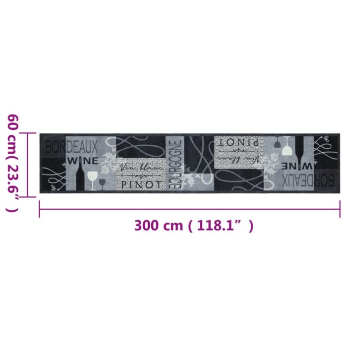 Tapis de cuisine lavable imprimé Wine gris 60x300 cm velours – Image 4