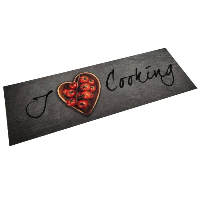 Tapis de cuisine lavable texte Cooking 60x180 cm velours – Image 1