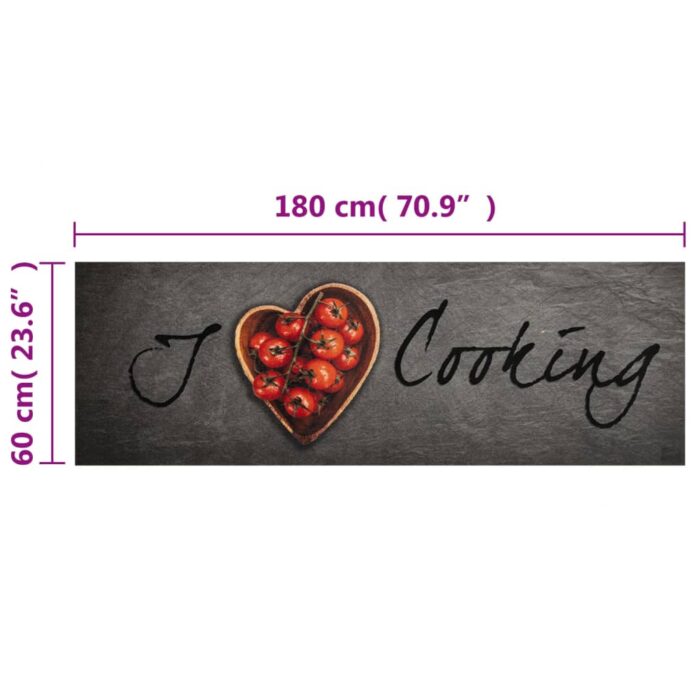 Tapis de cuisine lavable texte Cooking 60x180 cm velours – Image 4