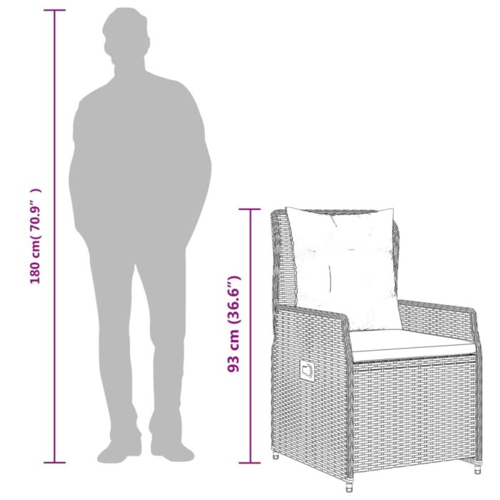 Chaises inclinables de jardin lot de 2 noir résine tressée – Image 9