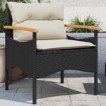 Salon de jardin 3 pcs avec coussins noir résine tressée – Image 2